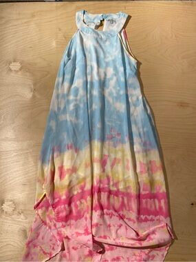 MPH Collection Tie-Dye Maxi Dress in Blue, Pink & Yellow Small (RY )